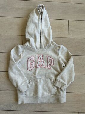 GAP Kids Cream Hoodie with Pink Logo GUC Size 5T